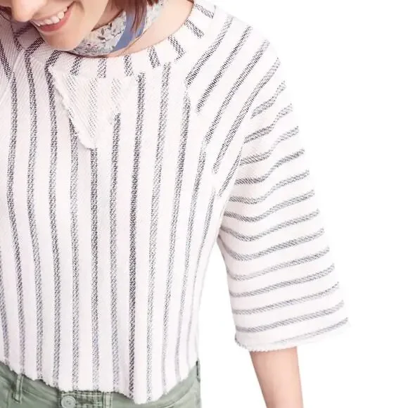 Anthropologie Dolan Coastal Stripes Cropped Pullover Top size Small - Picture 4 of 13